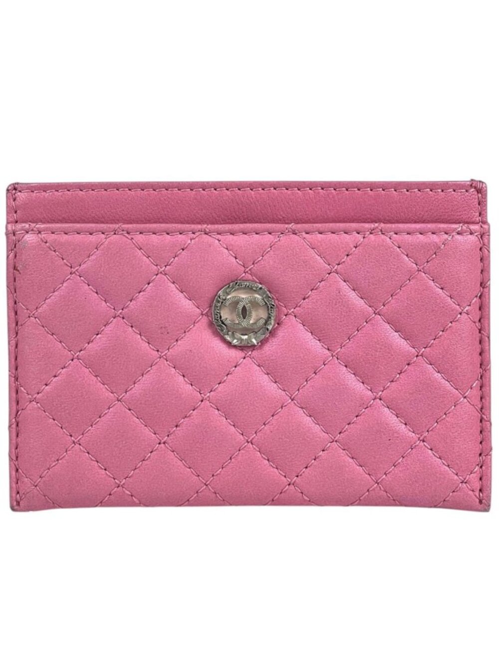 Chanel Card Case CC Logo Quilted Leather Pink